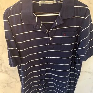 Criquet Men’s Large Navy Stripe Polo Shirt 100% Organic Cotton Pocket